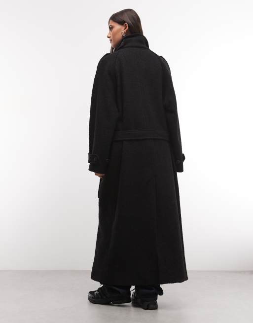 Weekday - abrigo de mezcla de lana con cuello alzado y cinturón en negro apagado, 4 de 4