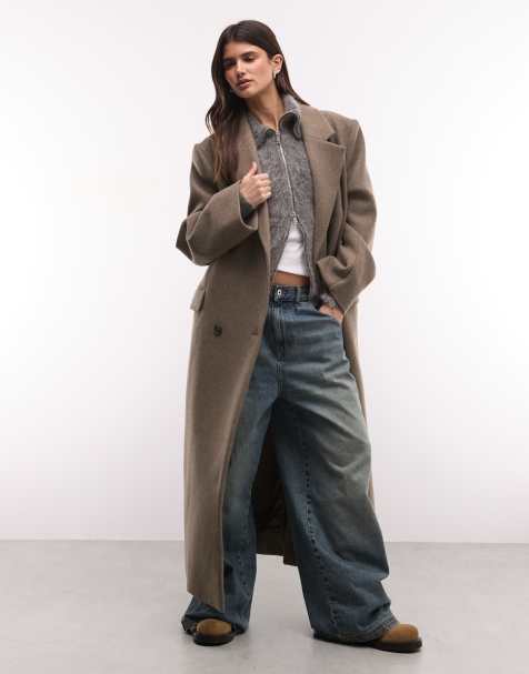 Weekday - abrigo oversize de mezcla de lana Logan en sarga jaspeada color topo - view 1