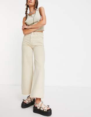 Weekday Ace cotton blend wide leg jeans in beige-Neutral