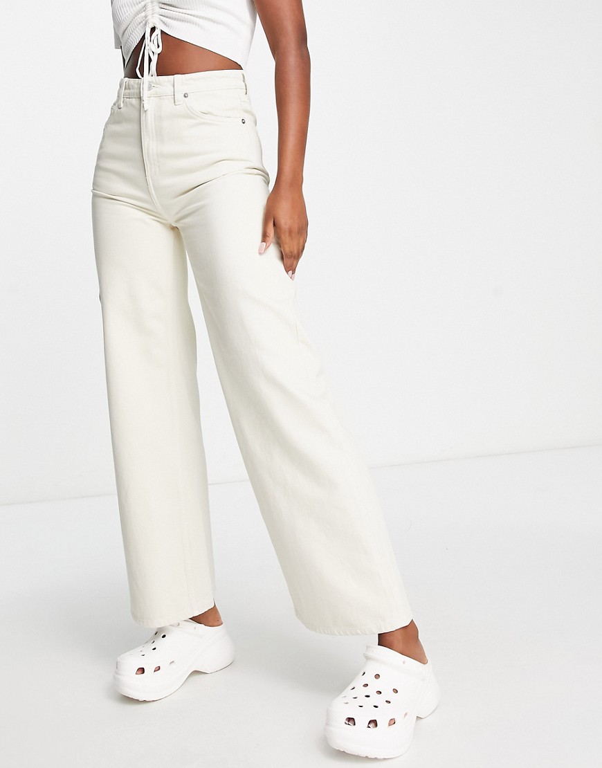 Weekday Ace cotton high waist wide leg jeans in tinted ecru-White