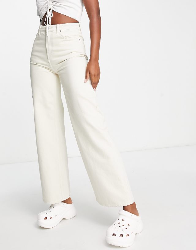 Weekday - ace cotton high waist wide leg jeans in tinted ecru