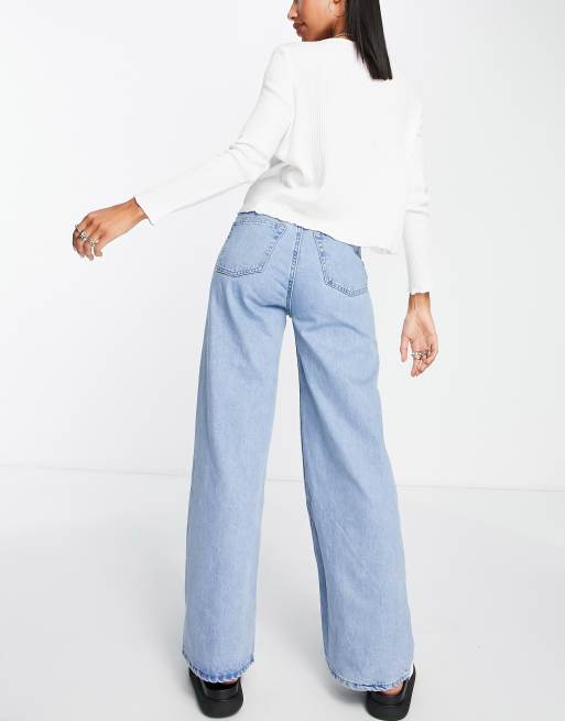 Weekday Ace high waist wide leg jeans in pool blue - MBLUE