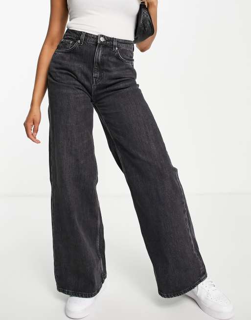 Weekday Ace high waist wide leg jeans in tar black wash - BLACK | ASOS