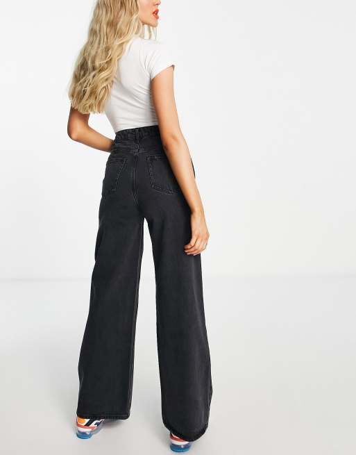 Weekday Ace high waist wide leg jeans in vintage black