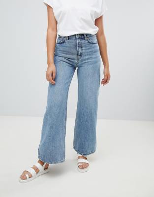 VERO MODA x Noor de Groot high waist gebloemde wide leg jeans light blue denim
