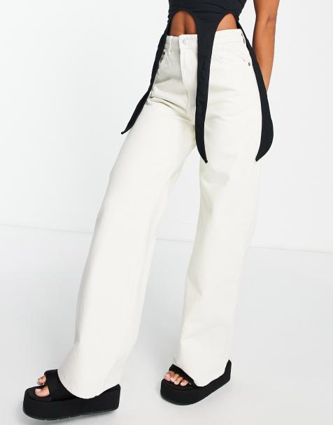 Weekday – Ace – Jeansy z szerokimi nogawkami i podwyższonym stanem z bawełny w kolorze ecru - STONE - view 1