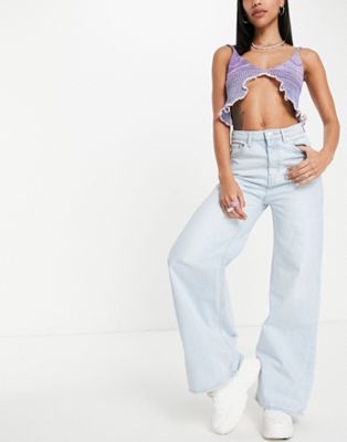 Weekday Ace organic cotton high waist wide leg jeans in dusty blue | ASOS