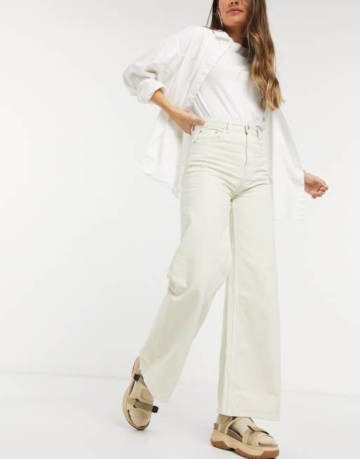 Weekday Ace cotton wide leg jeans in tinted ecru - BEIGE