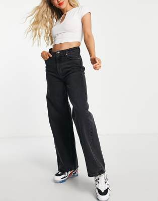 Weekday Ace Cotton Wide Leg Jeans In Vintage Black - Black In Black