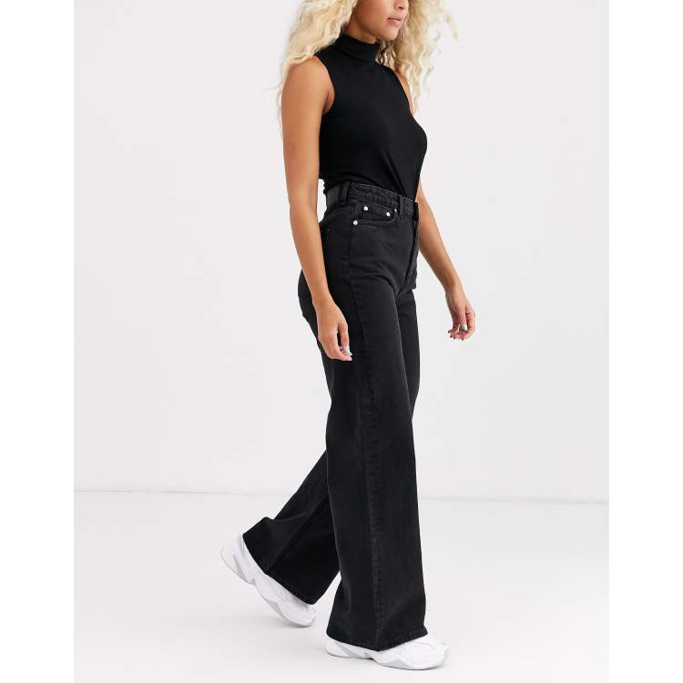 Weekday Ace high waist wide leg jeans in vintage black - BLACK