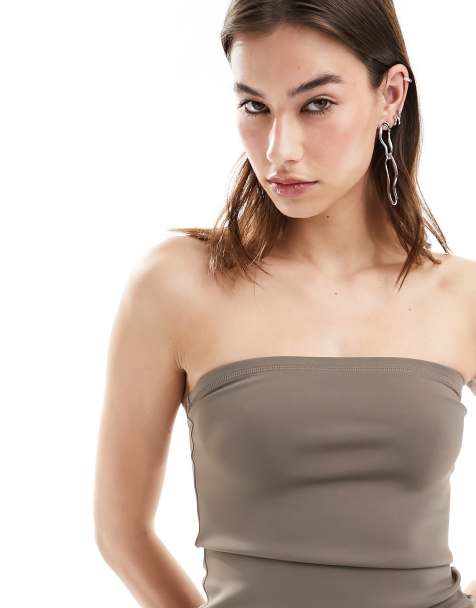 Weekday - Act - Brun tubetop i scuba-stof med bandeau-snit - view 1