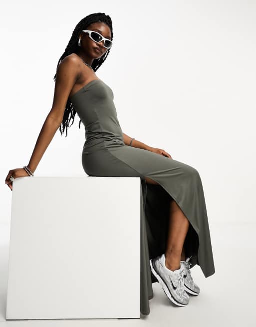 Weekday Act maxi tube dress in gray green