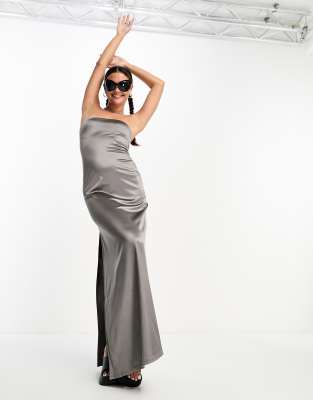 Weekday - Act - Midi-Schlauchkleid in Metallic-Dunkelgrau