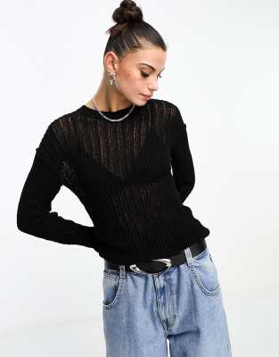 Weekday Ada lightweight knit jumper in black | ASOS