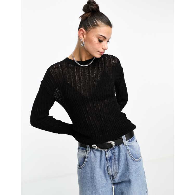 Weekday Ada lightweight knit jumper in black | ASOS
