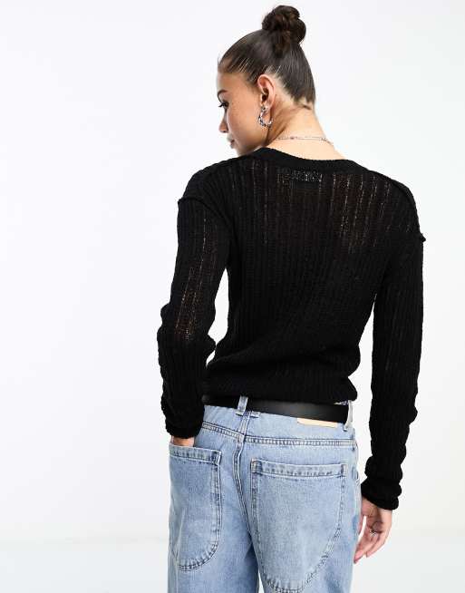 Weekday Ada lightweight knit jumper in black | ASOS