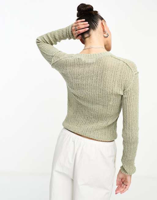 Weekday Ada lightweight knit jumper in green | ASOS