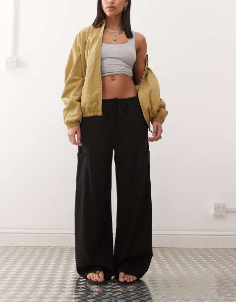 Weekday Adisa wide leg cargo trousers in black - view 1