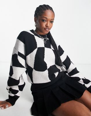 Weekday Aggie jacquard knit sweater in black and white - ASOS Price Checker
