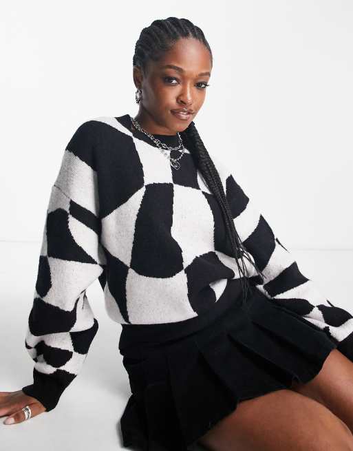 Weekday Aggie jacquard knit sweater in black and white