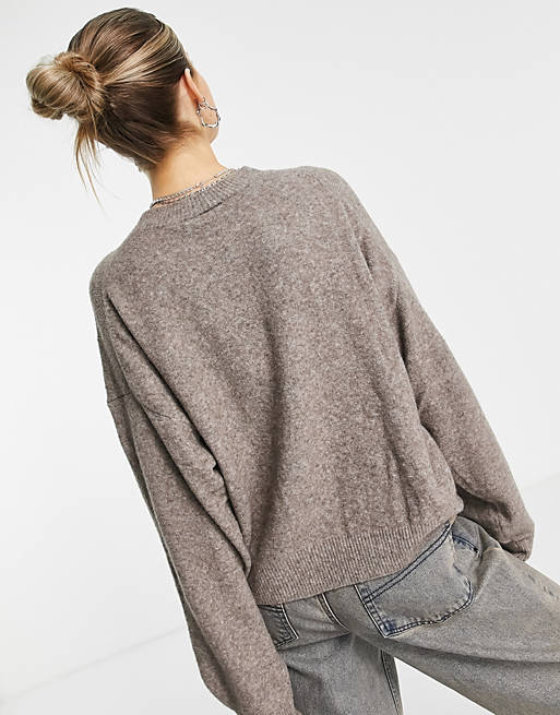 Women Weekday Aggie recycled knitted jumper in mole melange 