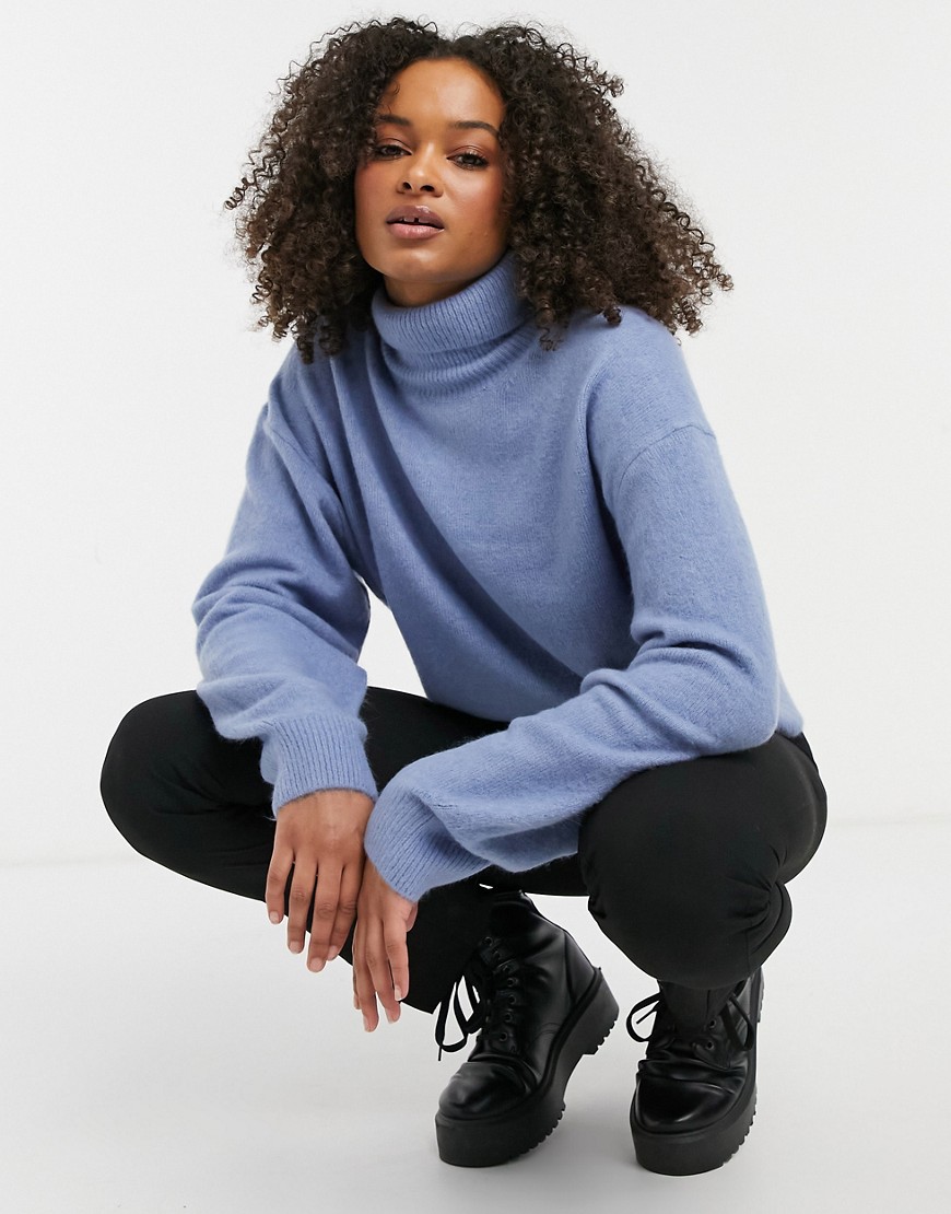 Weekday Aggie turtle neck knit sweater in blue-Blues