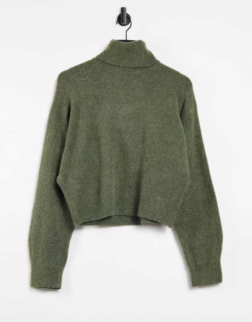 Weekday Aggie turtleneck sweater in olive green melange