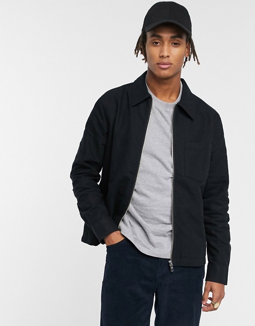 Weekday Ahmed flannel zip jacket in black