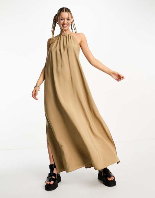 Weekday Aki drape maxi dress in beige | ASOS
