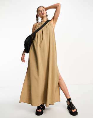 Weekday - Aki - Drapiertes Maxikleid in Beige-Neutral