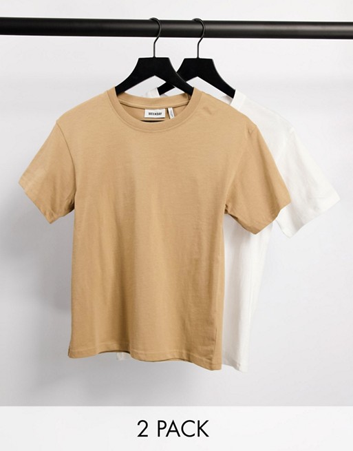 Weekday Alanis 2-pack t-shirts in white and beige