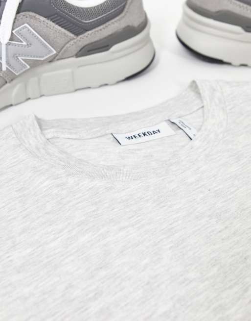 Weekday Alanis cotton relaxed fit crew neck t-shirt in gray melange, 3 of 4