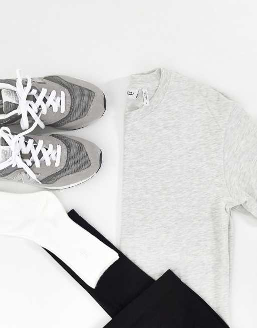 Weekday Alanis cotton relaxed fit crew neck t-shirt in gray melange, 4 of 4