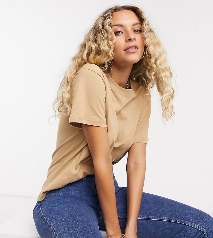 Weekday - Alanis - Gråbrun T-shirt i økologisk bomuld med rund hals - Relaxed fit-Beige