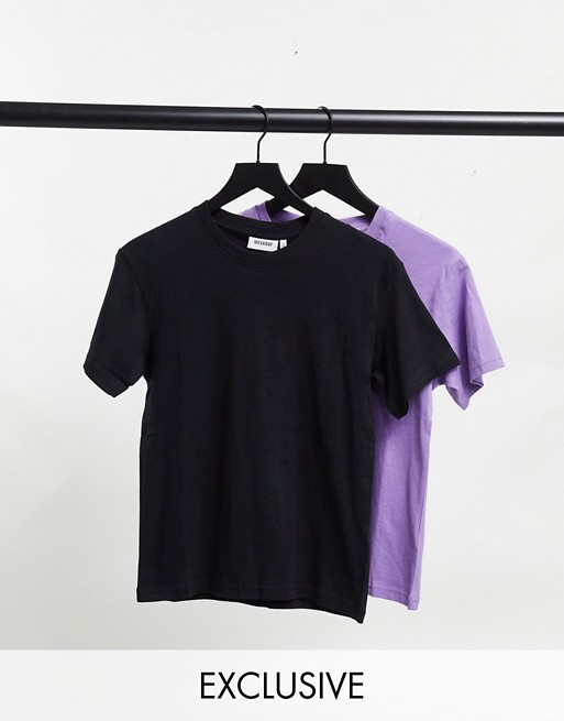 Weekday Alanis organic cotton 2 pack t-shirt in black and purple