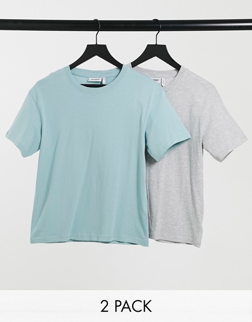 Weekday Alanis organic cotton 2 pack t-shirt in grey and green