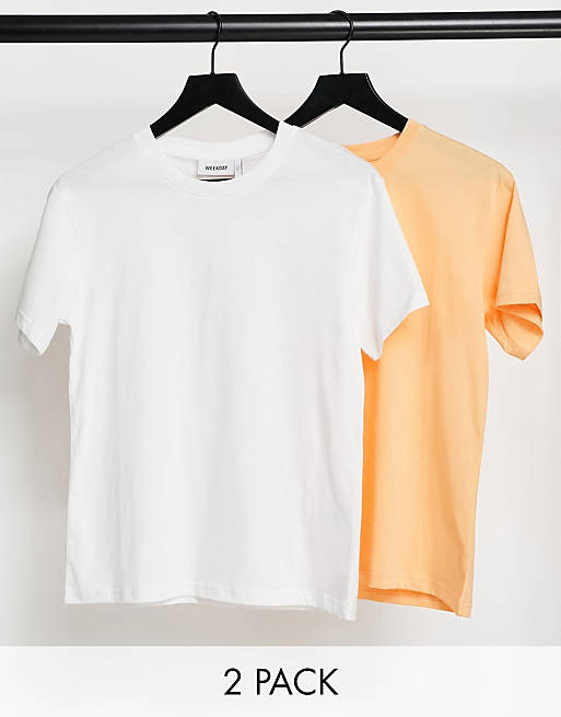 Weekday Alanis organic cotton 2 pack t-shirt in white and orange