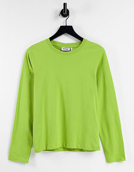 Weekday Alanis cotton long sleeve t-shirt in lime green - MGREEN