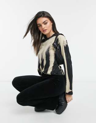 Weekday Alanis organic cotton tie dye long sleeve top in black