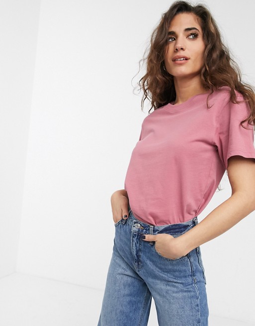Weekday Alanis round neck organic cotton t-shirt in dusty pink