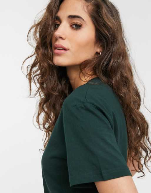 Weekday Alanis round neck T shirt in bottle green ASOS