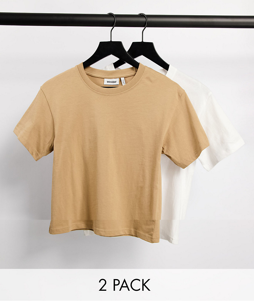 Weekday - Alanis - Set van 2 T-shirts in wit en beige-Verschillende kleuren