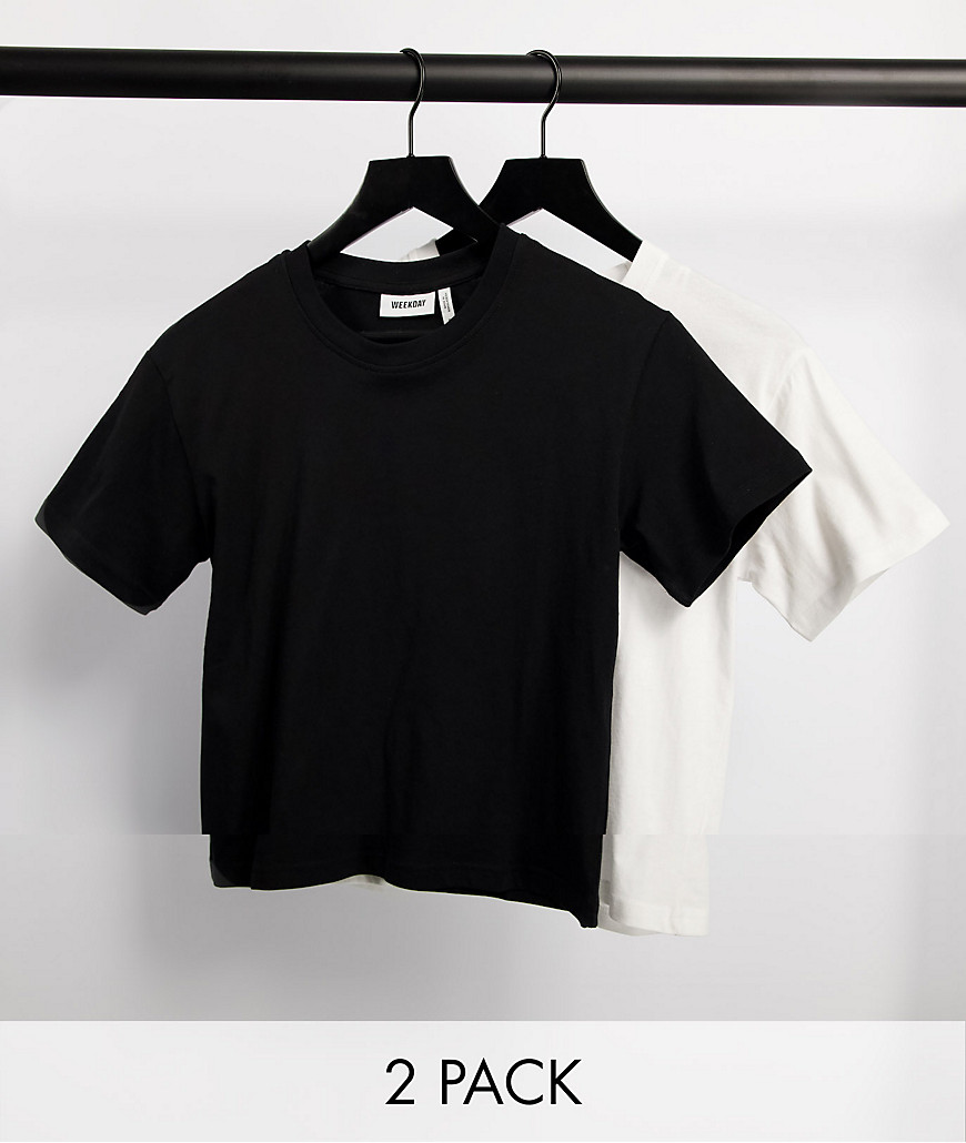 Weekday - Alanis - Set van 2 T-shirts van biologisch katoen in zwart en wit-Meerkleurig