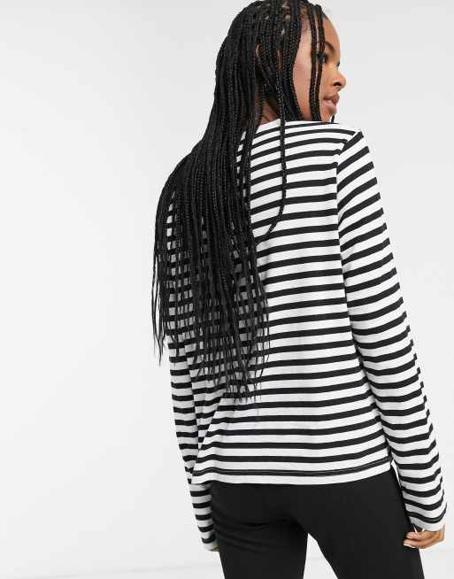Weekday - Alanis - T-shirt a maniche lunghe color nero e bianco a righe, 2 di 4