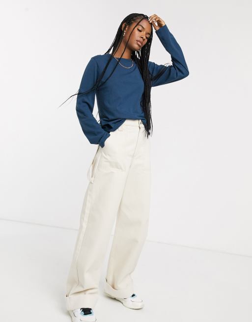 Weekday - Alanis - Top girocollo a maniche lunghe verde-azzurro