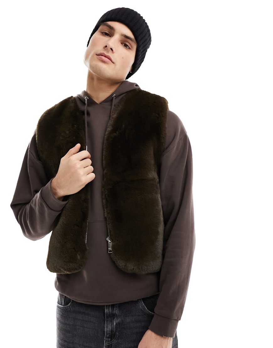 Weekday Alasdair faux fur vest in dark brown