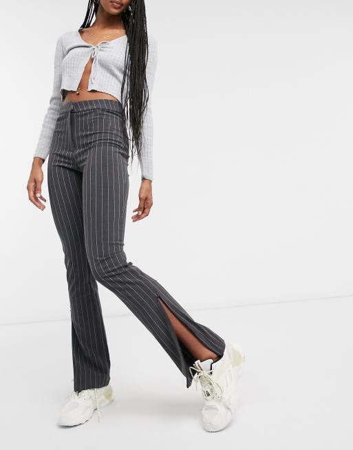 Weekday Alecia pinstripe tailored pants in dark grey
