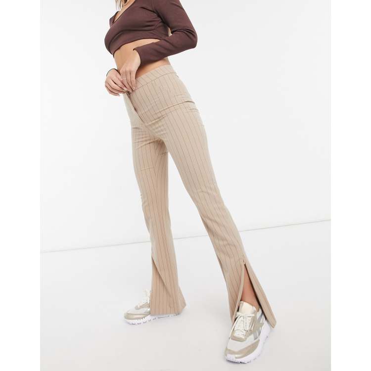 Weekday Alecia straight leg pants with split front in beige