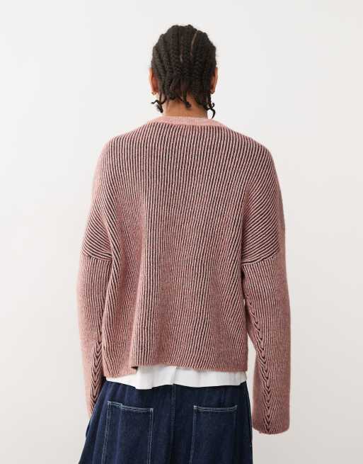 Weekday - Alek - Pull bicolore en maille côtelée de laine mélangée - Rouge, 3 de 4