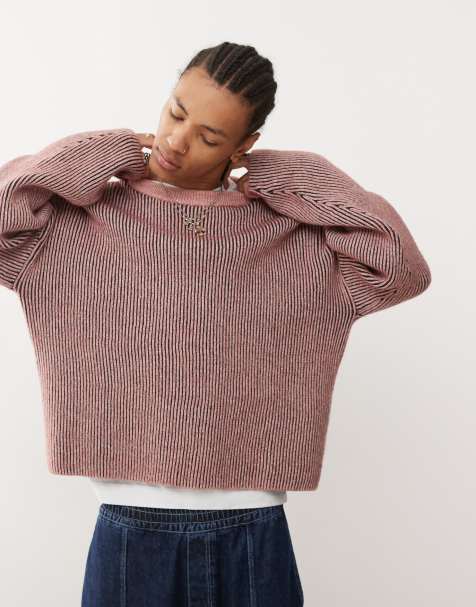 Weekday – Alek – Pullover aus Wollmischung in Rot mit zweifarbiger Rippung - view 1